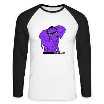 Lustiger Elefant Rosarot DJ Mischpult Party Musik - Unisex Baseballshirt langarm - Weiß/Schwarz - Vorne - Nik (191cm)
