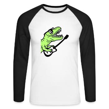 DJ Dino T-Rex dinosaure guitare jouer Soirée - T-shirt baseball manches longues Homme - blanc/noir - Devant - Nik (191cm)