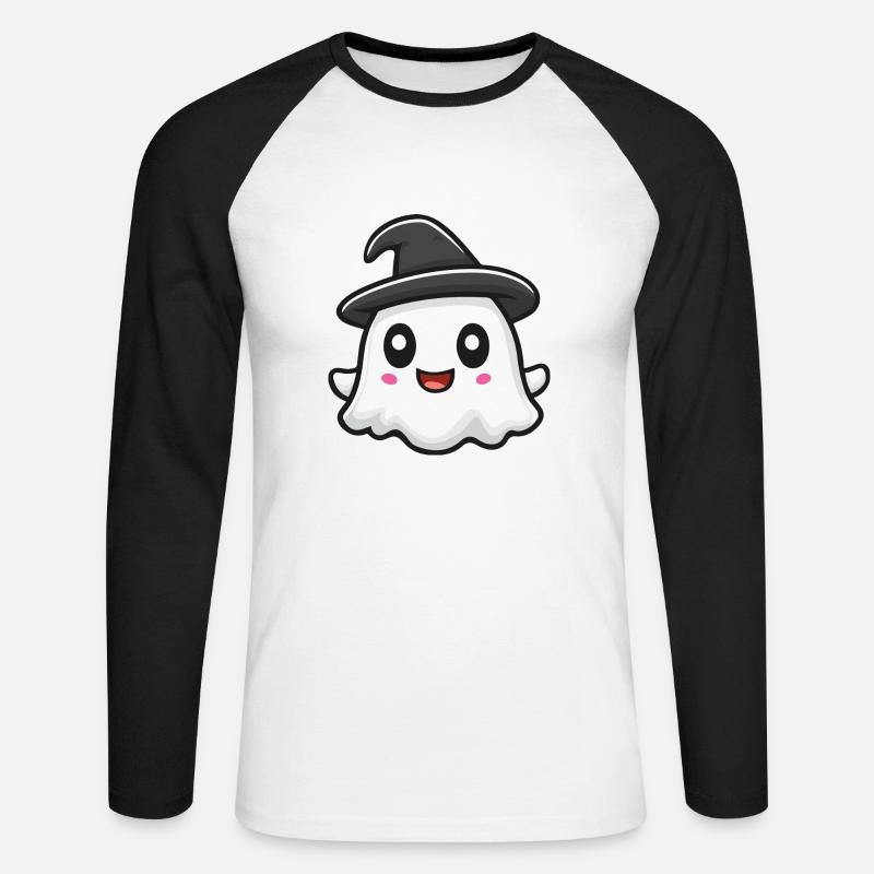 Ghost Halloween Comic - Unisex Long Sleeve Baseball T-Shirt - white/black