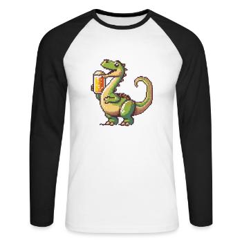 Dinosaurier brontosaurus Bier Pixel - Unisex Baseballshirt langarm - Weiß/Schwarz - Vorne - Nik (191cm)