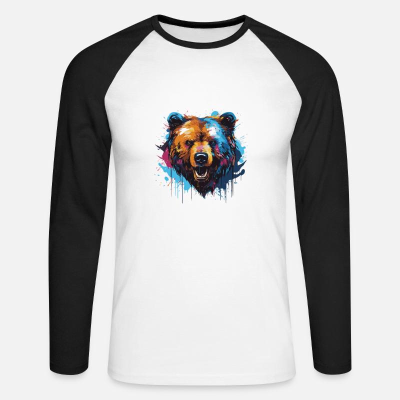 bär - Unisex Baseballshirt langarm - Weiß/Schwarz