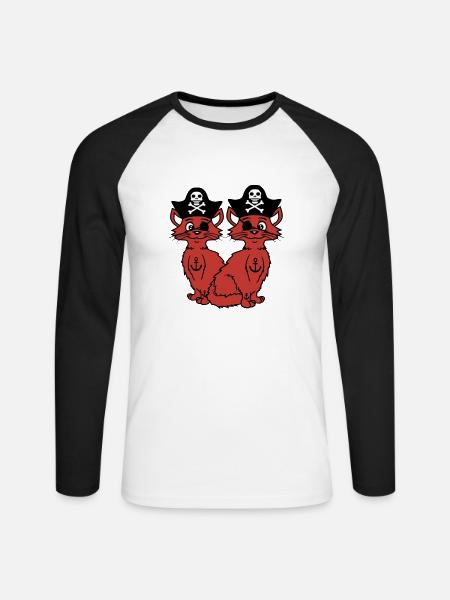 2 Pirate Cats Sabre Buccaneer Eye Patch Team - Langærmet herre-baseballshirt - hvid/sort