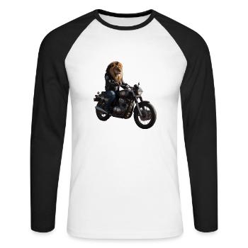 Lion motard - T-shirt baseball manches longues Homme - blanc/noir - Devant - Nik (191cm)