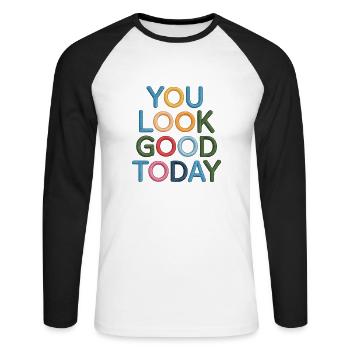 Du siehst heute gut aus bestickt - Unisex Baseballshirt langarm - Weiß/Schwarz - Vorne - Nik (191cm)