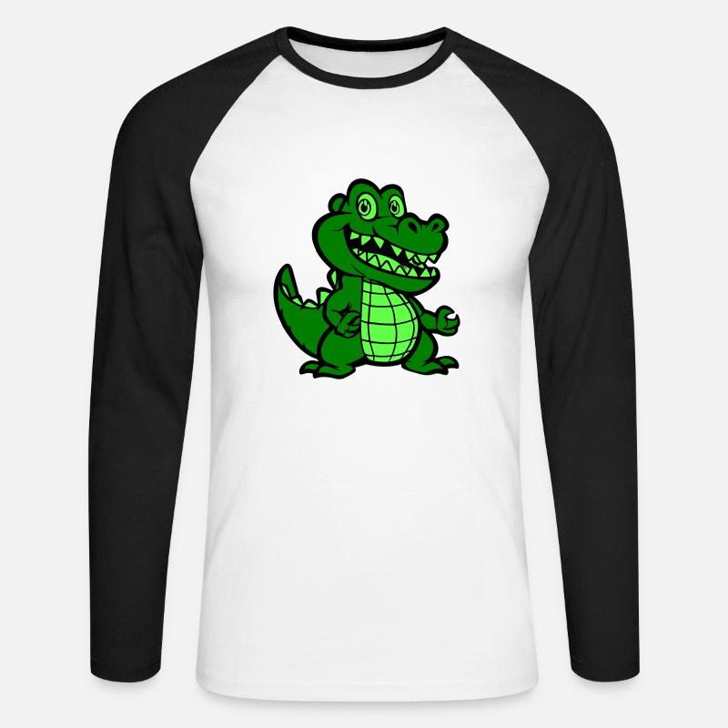 Krokodil Comic - Unisex Baseballshirt langarm - Weiß/Schwarz