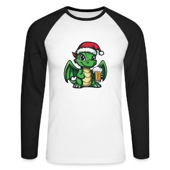 Drache Bier Xmas Weihnachten - Unisex Baseballshirt langarm - Weiß/Schwarz - Vorne - Nik (191cm)
