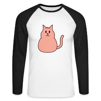 Dicke Katze Guckt Nett Glücklich Fröhlich Lächelnd - Unisex Baseballshirt langarm - Weiß/Schwarz - Vorne - Nik (191cm)