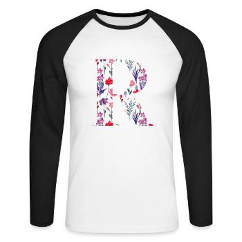 Blumen personalisierter Buchstabe r - Geschenkidee - Unisex Baseballshirt langarm - Weiß/Schwarz - Vorne - Nik (191cm)