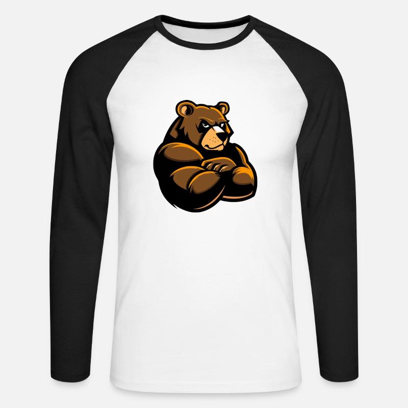 Bär Comic - Unisex Baseballshirt langarm - Weiß/Schwarz