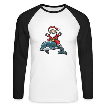 Dolphin Santa Claus Cartoon - Unisex Long Sleeve Baseball T-Shirt - white/black - Front - Nik (191cm)