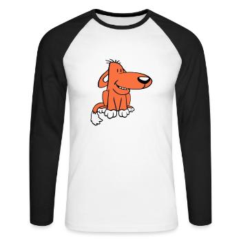Chien Assis Mignon Drôle Heureux Comique Animal de compagnie - T-shirt baseball manches longues Homme - blanc/noir - Devant - Nik (191cm)