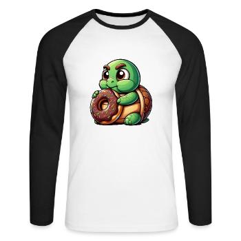 Tortue mignonne beignet dessin animé bite drôle - T-shirt baseball manches longues Homme - blanc/noir - Devant - Nik (191cm)