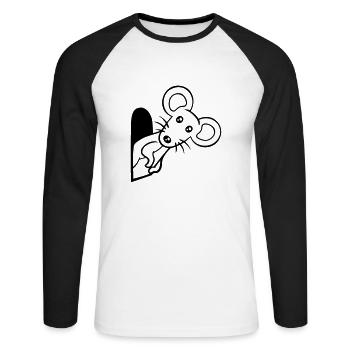 Maus Wand Loch Mauseloch Guckt Süß Lustig Comic - Unisex Baseballshirt langarm - Weiß/Schwarz - Vorne - Nik (191cm)