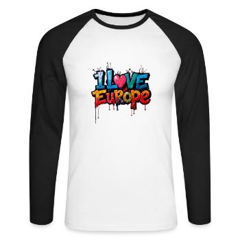 J’aime l’Europe - T-shirt baseball manches longues Homme - blanc/noir - Devant - Nik (191cm)