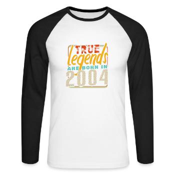 True legends are born in 2004 Vintage Birthday - Unisex Long Sleeve Baseball T-Shirt - white/black - Front - Nik (191cm)