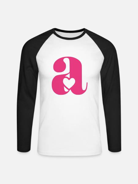 Buchstabe A Anfangsbuchstabe mit Herz - Unisex Baseballshirt langarm - Weiß/Schwarz