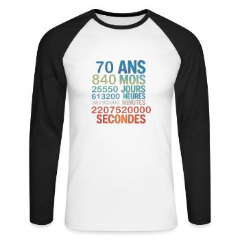 70 Ans – 840 Mois, 25 550 Jours, 2.2 Billion - Unisex Long Sleeve Baseball T-Shirt - white/black - Front - Nik (191cm)