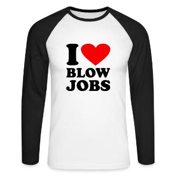 I love Blowjobs - Unisex Baseballshirt langarm - Weiß/Schwarz - Vorne - Nik (191cm)