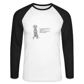 Weimaraner - Unisex Baseballshirt langarm - Weiß/Schwarz - Vorne - Nik (191cm)
