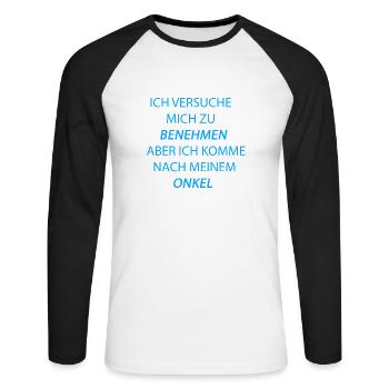 benehmen onkel hellblau - Unisex Baseballshirt langarm - Weiß/Schwarz - Vorne - Nik (191cm)