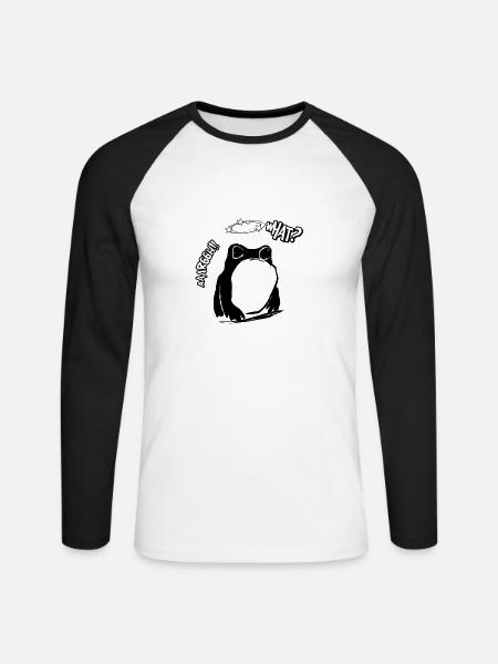 Frosch,schwarz, illustration, stencil,Comic - Unisex Baseballshirt langarm - Weiß/Schwarz