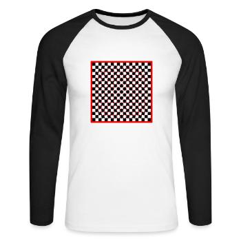 Optical Art - bloody Psycho Chess - Unisex Baseballshirt langarm - Weiß/Schwarz - Vorne - Nik (191cm)