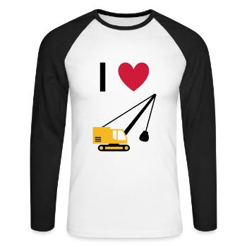★ Designfarben änderbar ★ Ich liebe Seilbagger - Unisex Baseballshirt langarm - Weiß/Schwarz - Vorne - Nik (191cm)