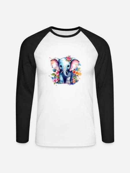 Elefant,Graffiti, bunt, Malerei,blumen - Unisex Baseballshirt langarm - Weiß/Schwarz