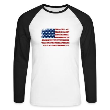 USA Flag - Vintage Look - T-shirt baseball manches longues Homme - blanc/noir - Devant - Nik (191cm)
