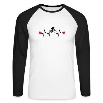 Cyclist & Heartbeat with Hearts, cycling - T-shirt baseball manches longues Homme - blanc/noir - Devant - Nik (191cm)