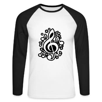 Notes de Musique Clef symbole musicien - T-shirt baseball manches longues Homme - blanc/noir - Devant - Nik (191cm)