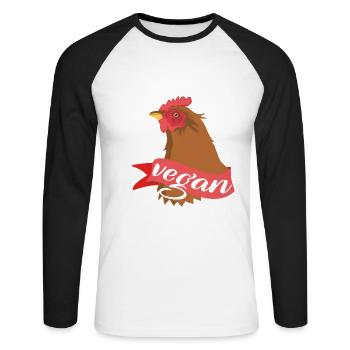 Vegan Henne - Unisex Baseballshirt langarm - Weiß/Schwarz - Vorne - Nik (191cm)