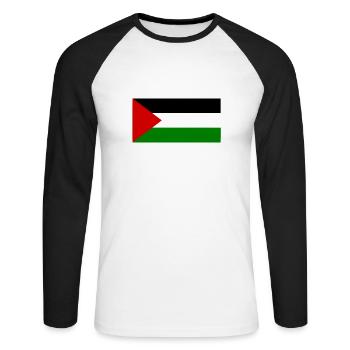 Palestine - T-shirt baseball manches longues Homme - blanc/noir - Devant - Nik (191cm)