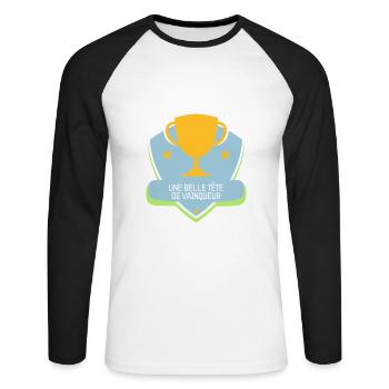 Une belle tête de vainqueur - Humour - Drôle - T-shirt baseball manches longues Homme - blanc/noir - Devant - Nik (191cm)