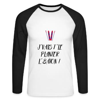 J'vais t'le planter l'bâton ! Bronzés font du ski - T-shirt baseball manches longues Homme - blanc/noir - Devant - Nik (191cm)