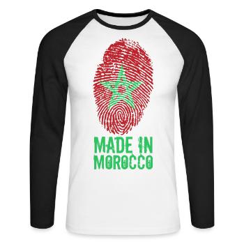 Made in Morocco / Gemacht in Marokko المغرب - Unisex Baseballshirt langarm - Weiß/Schwarz - Vorne - Nik (191cm)