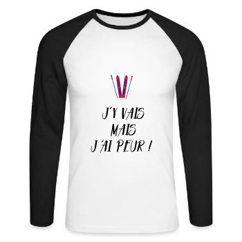 J'y vais mais j'ai peur ! Les Bronzés font du ski - T-shirt baseball manches longues Homme - blanc/noir - Devant - Nik (191cm)
