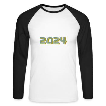 2024. FROHES NEUES JAHR. SILVESTER. NEUJAHR - Unisex Baseballshirt langarm - Weiß/Schwarz - Vorne - Nik (191cm)