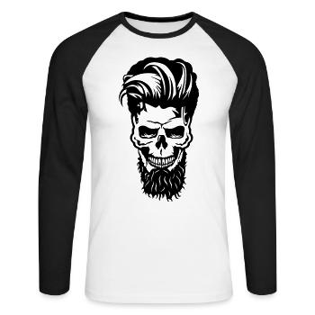 tete de mort hipster barbu coiffure crane - T-shirt baseball manches longues Homme - blanc/noir - Devant - Nik (191cm)