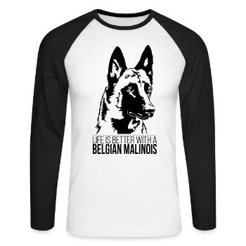 La vie malinoise belge est meilleure Chiens Wilsigns - T-shirt baseball manches longues Homme - blanc/noir - Devant - Nik (191cm)