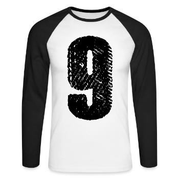 Maillot à 9 chiffres - T-shirt baseball manches longues Homme - blanc/noir - Devant - Nik (191cm)