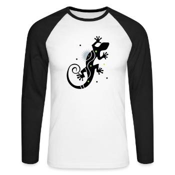 Stilisierter Gecko im klaren Vektorstil - Unisex Baseballshirt langarm - Weiß/Schwarz - Vorne - Nik (191cm)