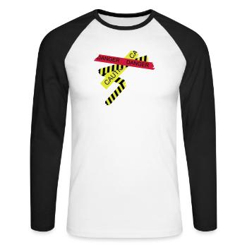 verschiedene Absperrbänder Gefahr und Vorsicht - Unisex Baseballshirt langarm - Weiß/Schwarz - Vorne - Nik (191cm)