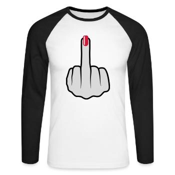 Women middle finger nail polish - Unisex Long Sleeve Baseball T-Shirt - white/black - Front - Nik (191cm)