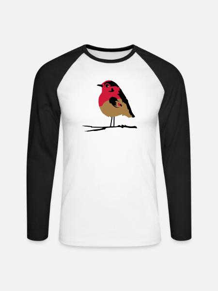 A robin on branch - Unisex Long Sleeve Baseball T-Shirt - white/black