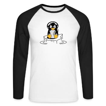 Cooler Pinguin mit Kopfhörern auf Eis - Unisex Baseballshirt langarm - Weiß/Schwarz - Vorne - Nik (191cm)