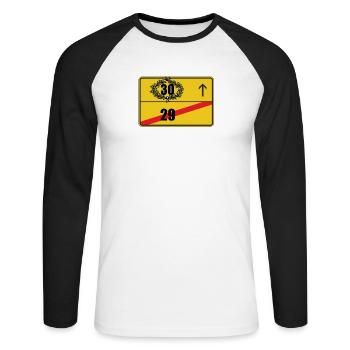Ortsschild 30. Geburtstag Geschenk - Unisex Baseballshirt langarm - Weiß/Schwarz - Vorne - Nik (191cm)