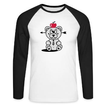 Bear with apple on his head and arrow through his - Unisex Long Sleeve Baseball T-Shirt - white/black - Front - Nik (191cm)