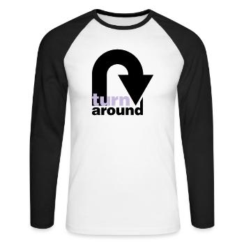 turn around | undrehen | arrow | pfeil - Unisex Long Sleeve Baseball T-Shirt - white/black - Front - Nik (191cm)