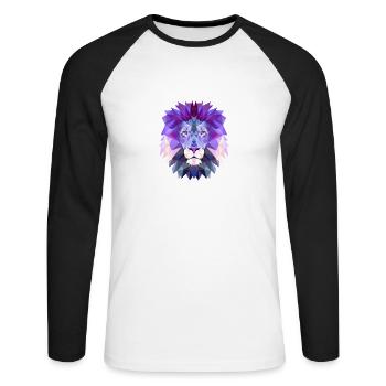 lion polygone de tête de lion lion Roi signature animale étoiles - T-shirt baseball manches longues Homme - blanc/noir - Devant - Nik (191cm)